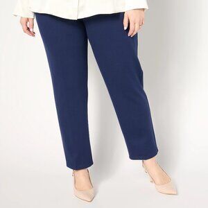 Dennis Basso Petite Ponte Knit Slim Leg Pull-On Pants - Navy Sz PL 525356